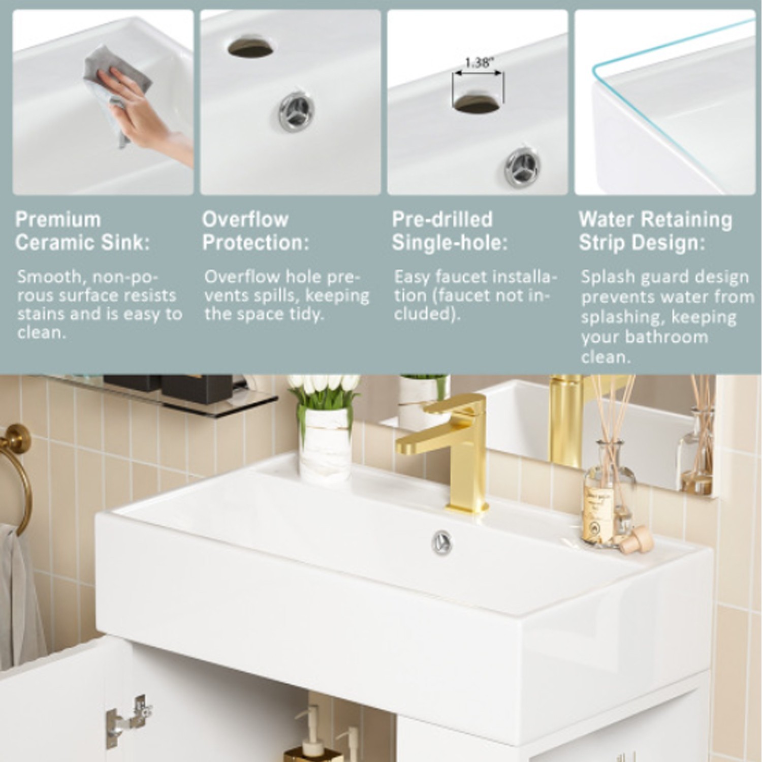 Functional 21.6”Bath Vanity With Sink White Easy To Install Bathroom Vanity