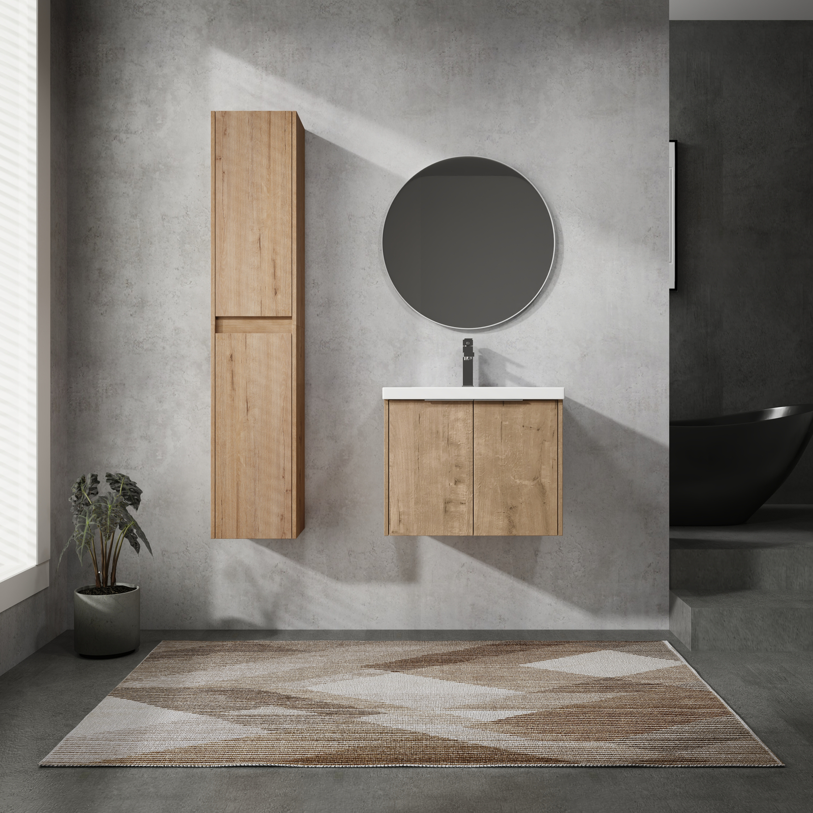 24In Plywood Floating Wall-Mounted Vanity Bathroom with Sink and 2x Side Cabinet