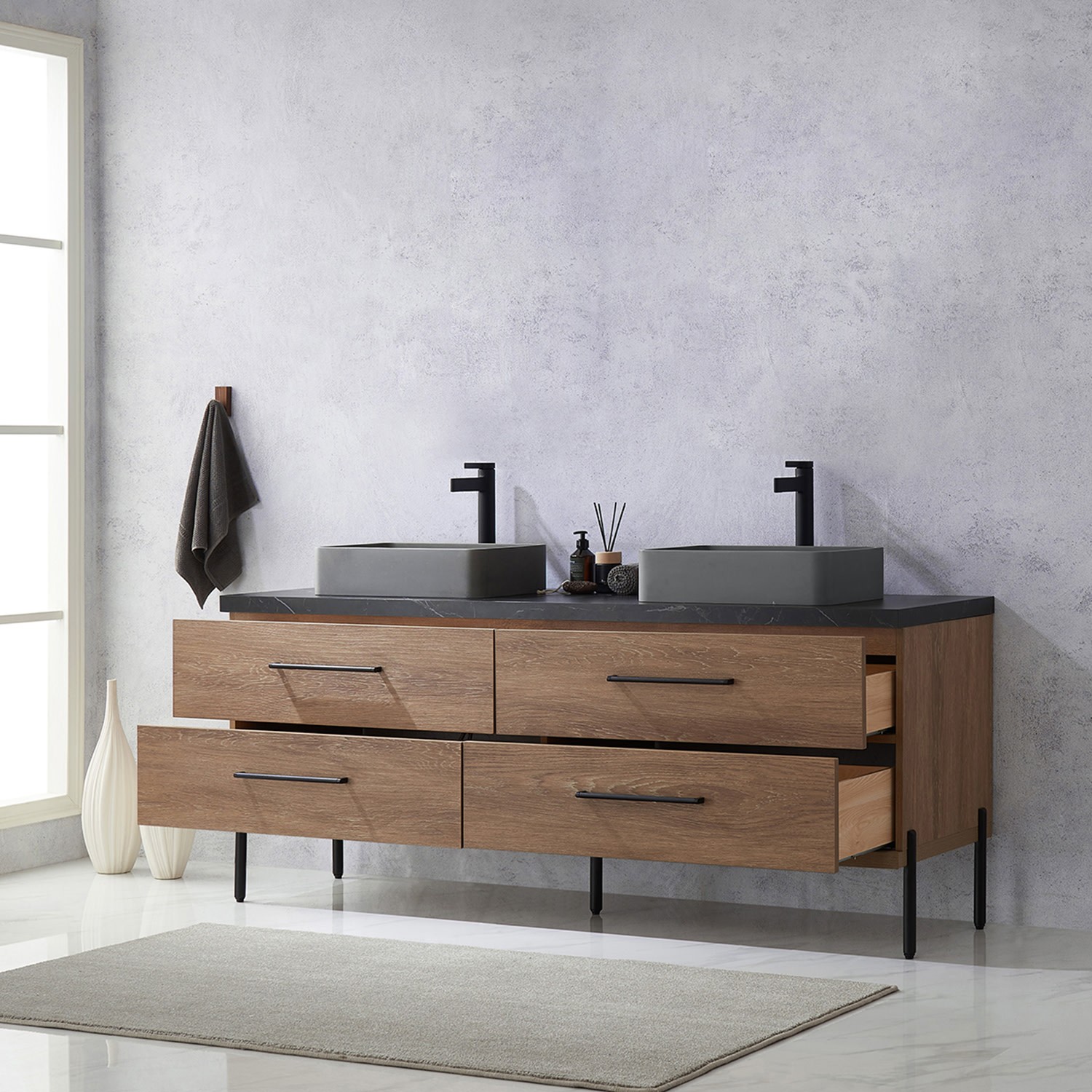 Miseno MV-NM-705172S Trento 72″ – North American Oak / Black
