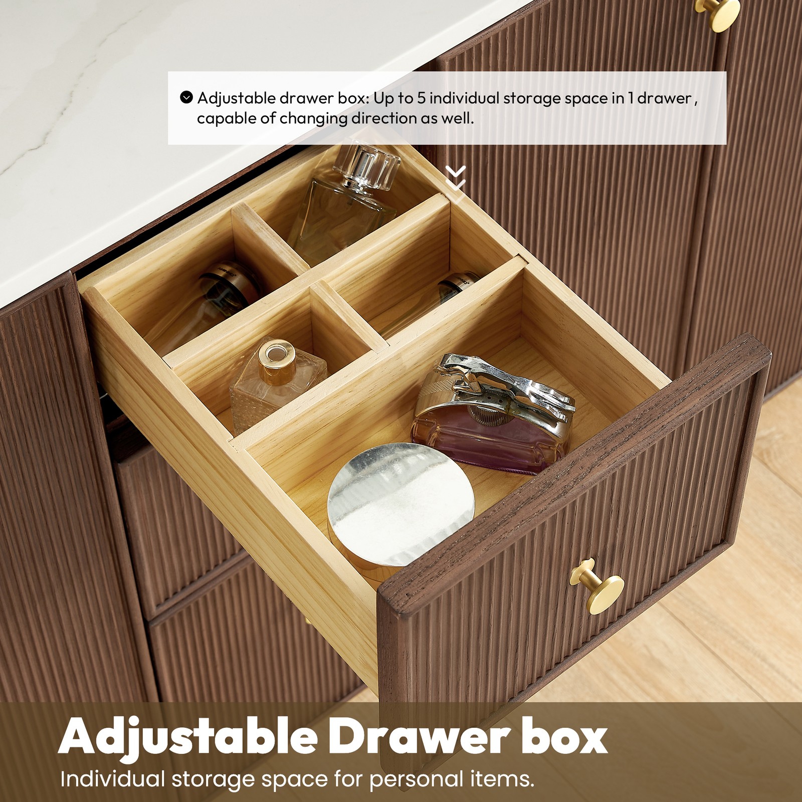 Oza 60M”Double Bath Vanity in Aged Dark Brown Oak with Fish Maw White Quartz Top