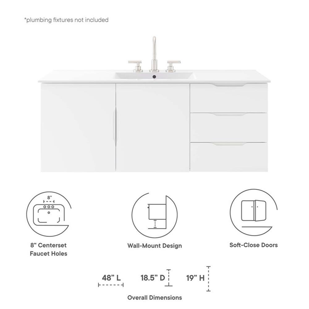 Modway Vitality Modern Wood Single Sink Bathroom Vanity in White