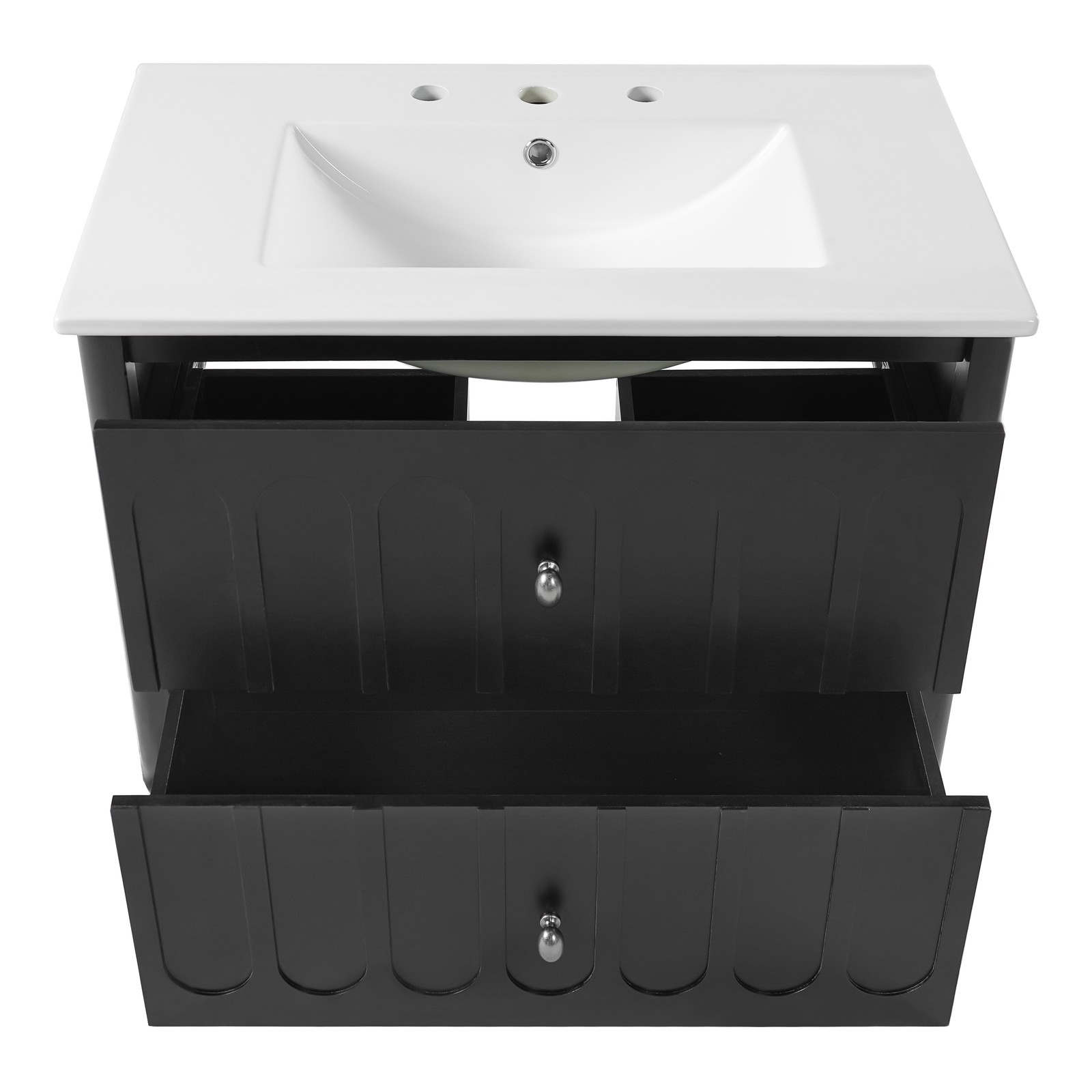 30″ Modern Bathroom Cabinet Floating Bathroom Vanity w/Oval Knobs & Round Edge