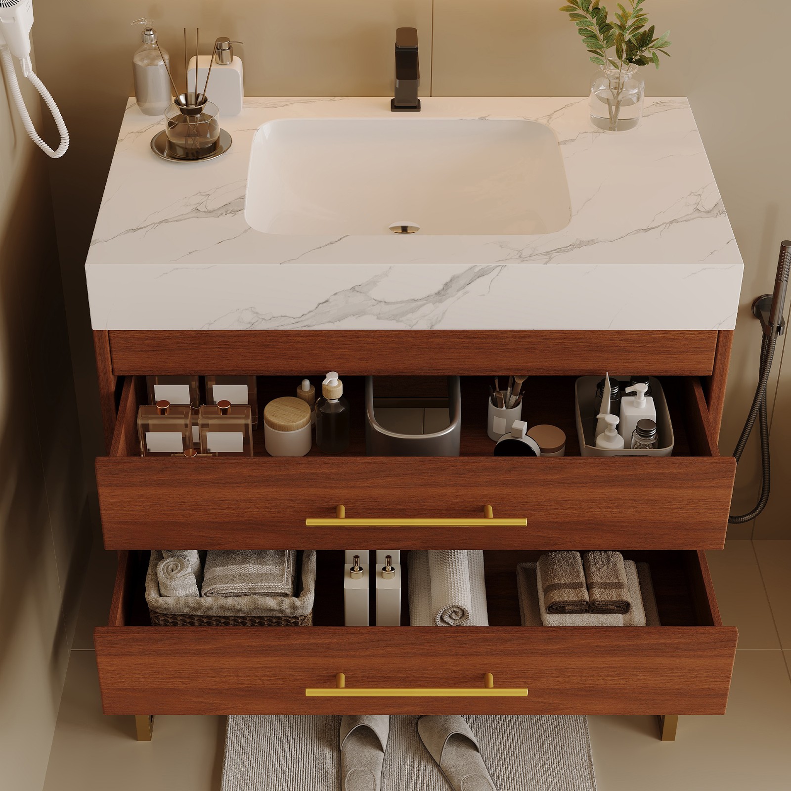 29.9″ Modern Bathroom Vanity with Sintered Stone Top & Ceramic Sink