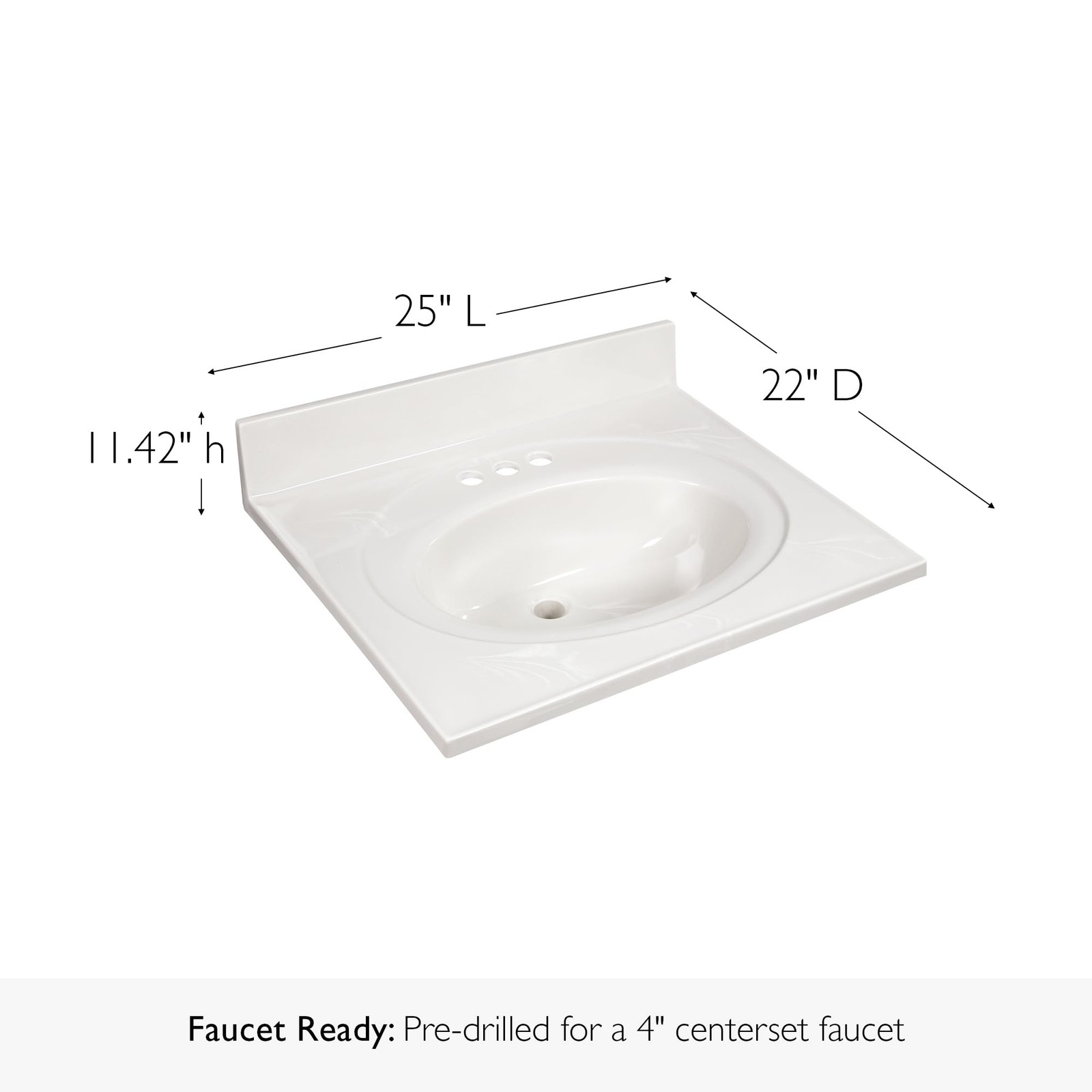 Cultured Marble Single Bowl Vanity Top Solid Ivory Swirl 25 in.