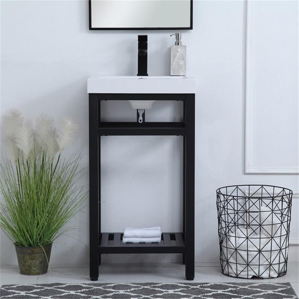 Pemberly Row 18″ Single Resin Top Metal Bathroom Vanity in Black