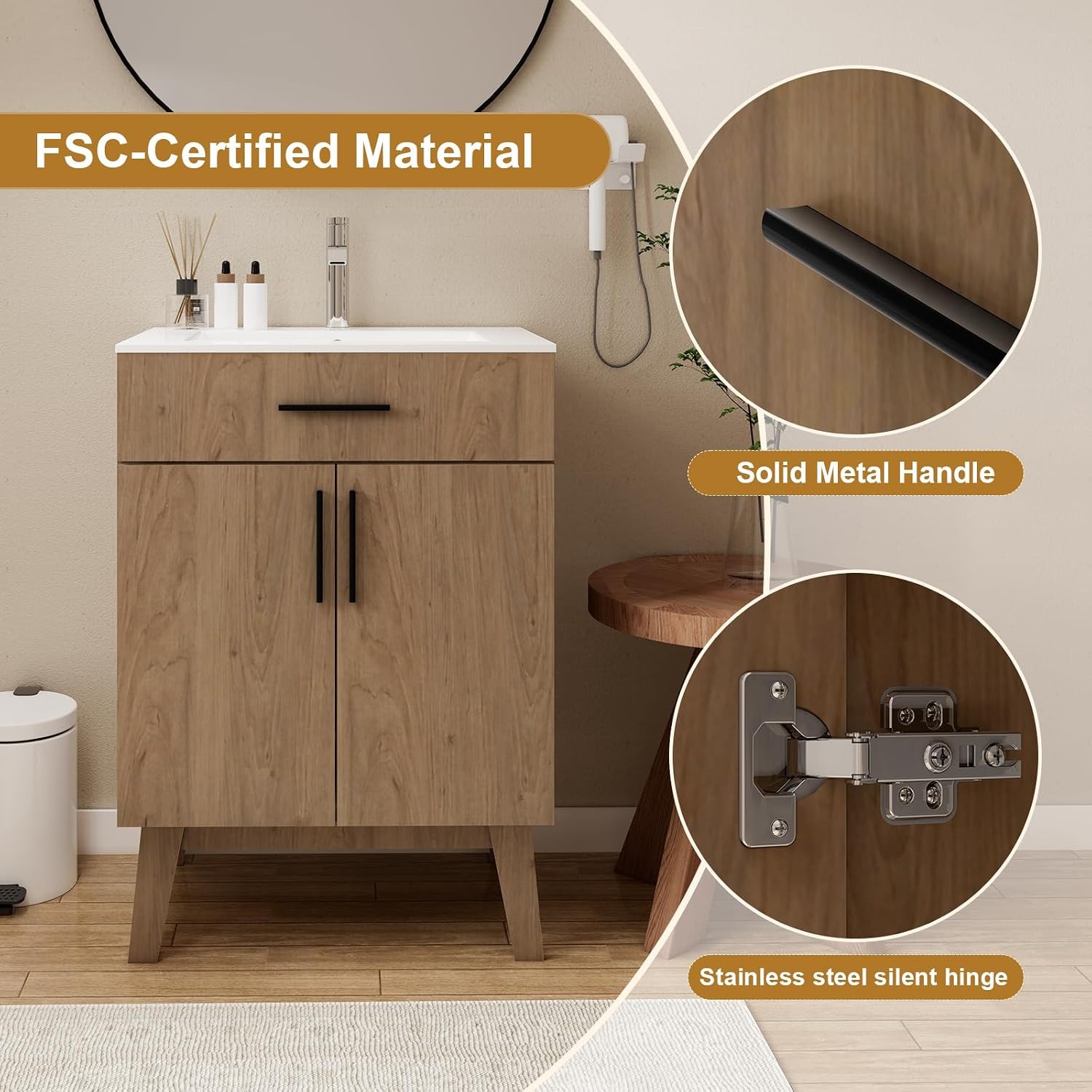 24″ Bathroom Vanity with Sink Vanity Combo with Two Soft Close Cabinet Doors