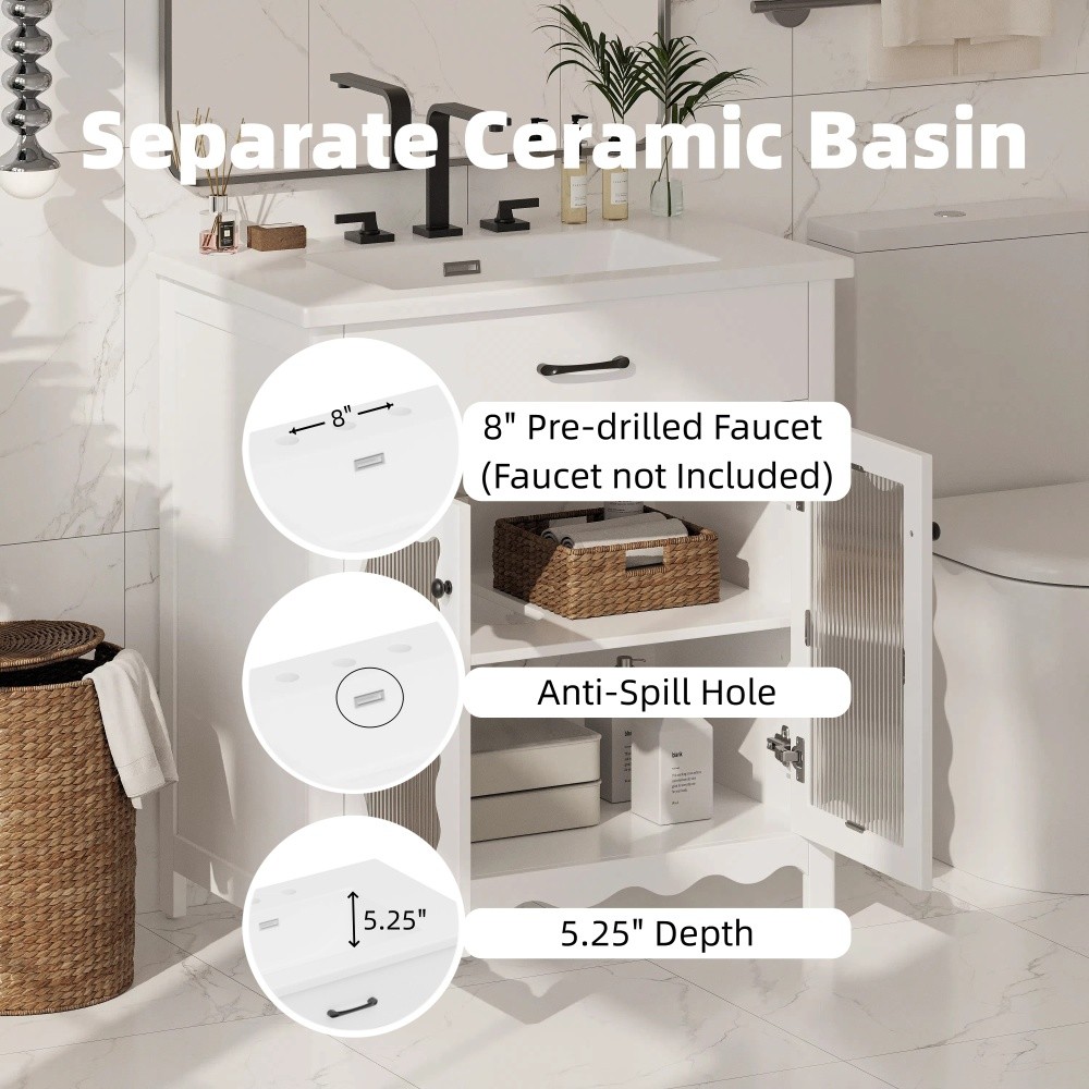 Bathroom Vanity with Ceramic Sink and Handles, Featuring Two Soft-Close Doors