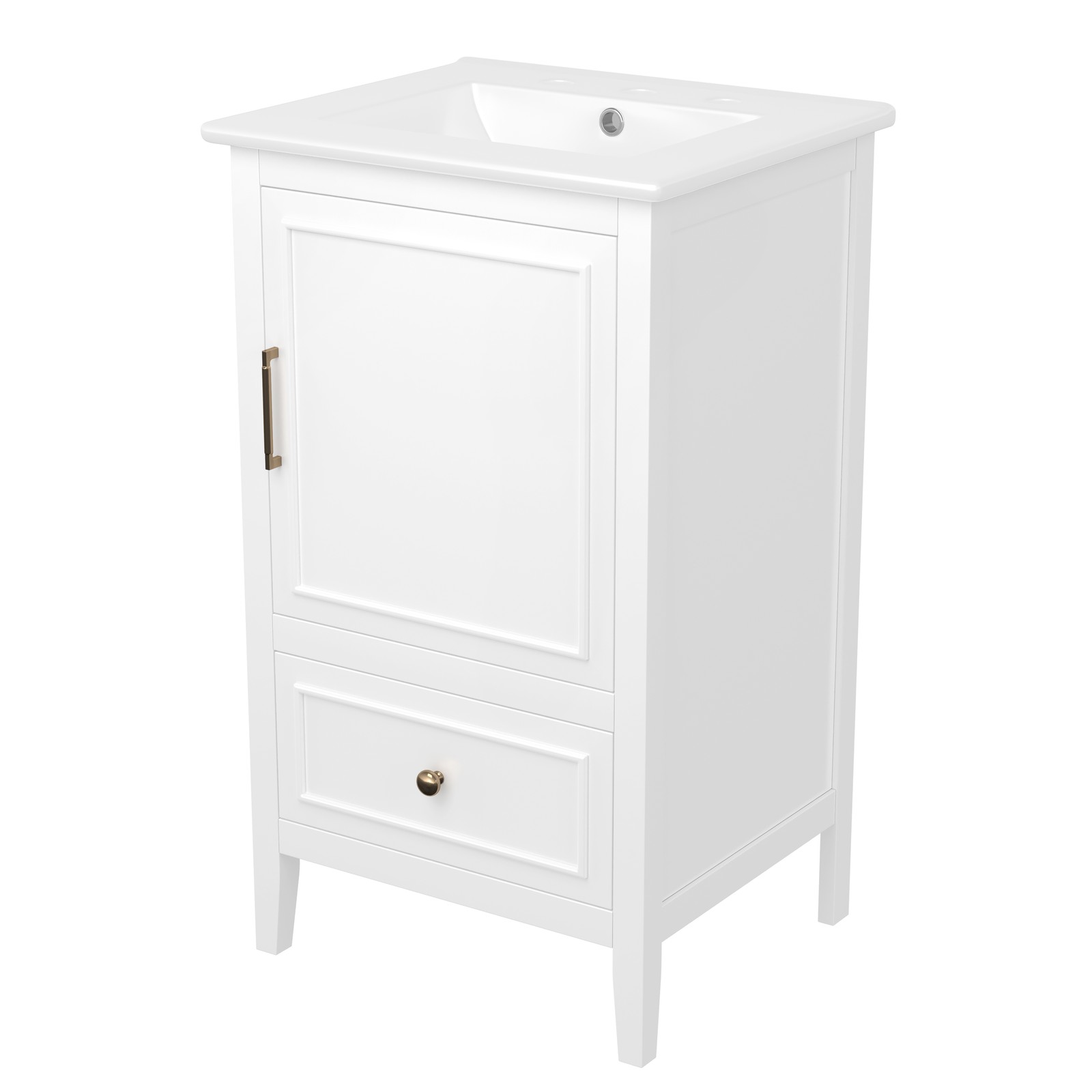 20″ Bathroom Vanity with Ceramic Sink, Cabinet & Drawer, White