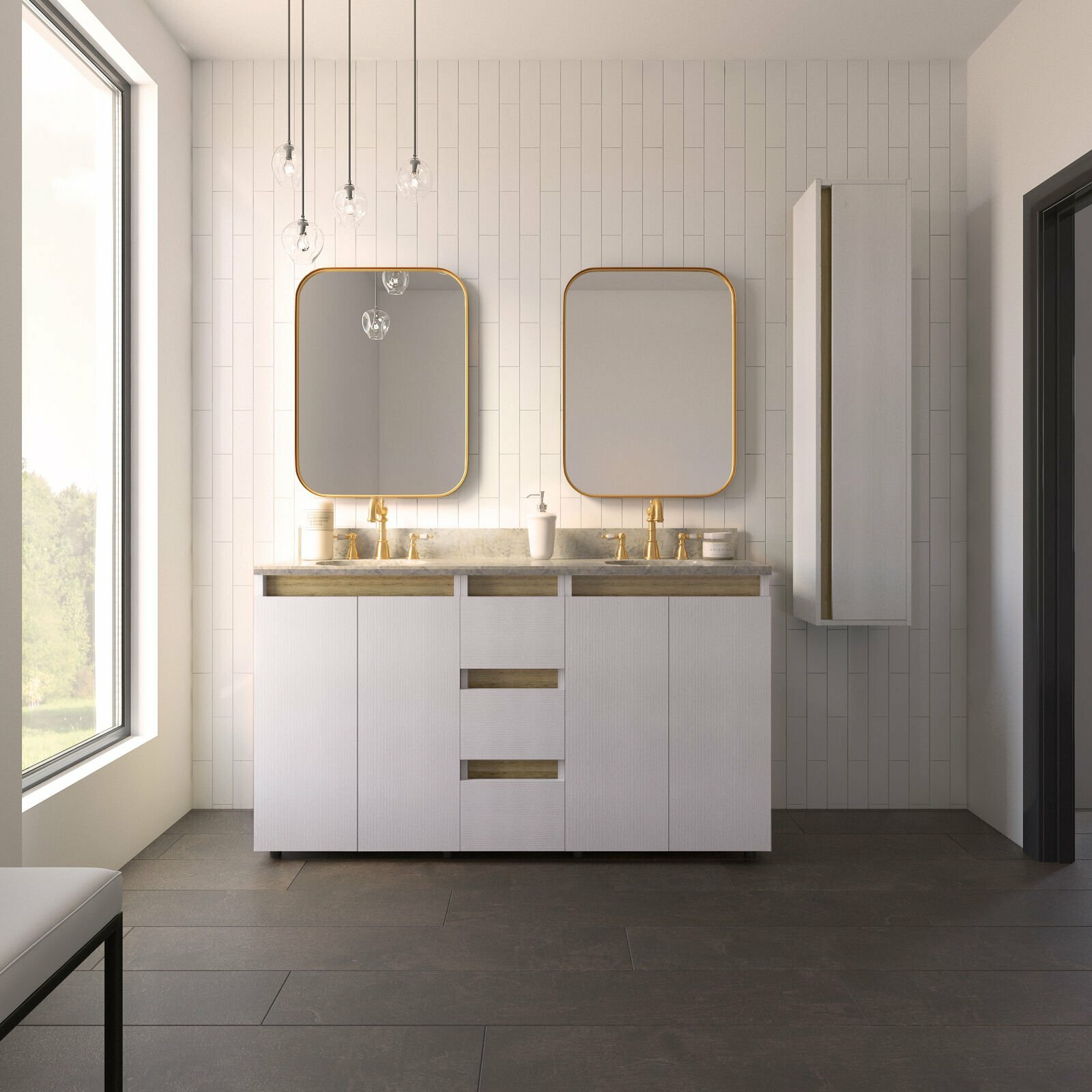 Tennesse 60″ Vanity Base Cabinet | Roucke White Wood | 60 X 33,5 X 21,5 In