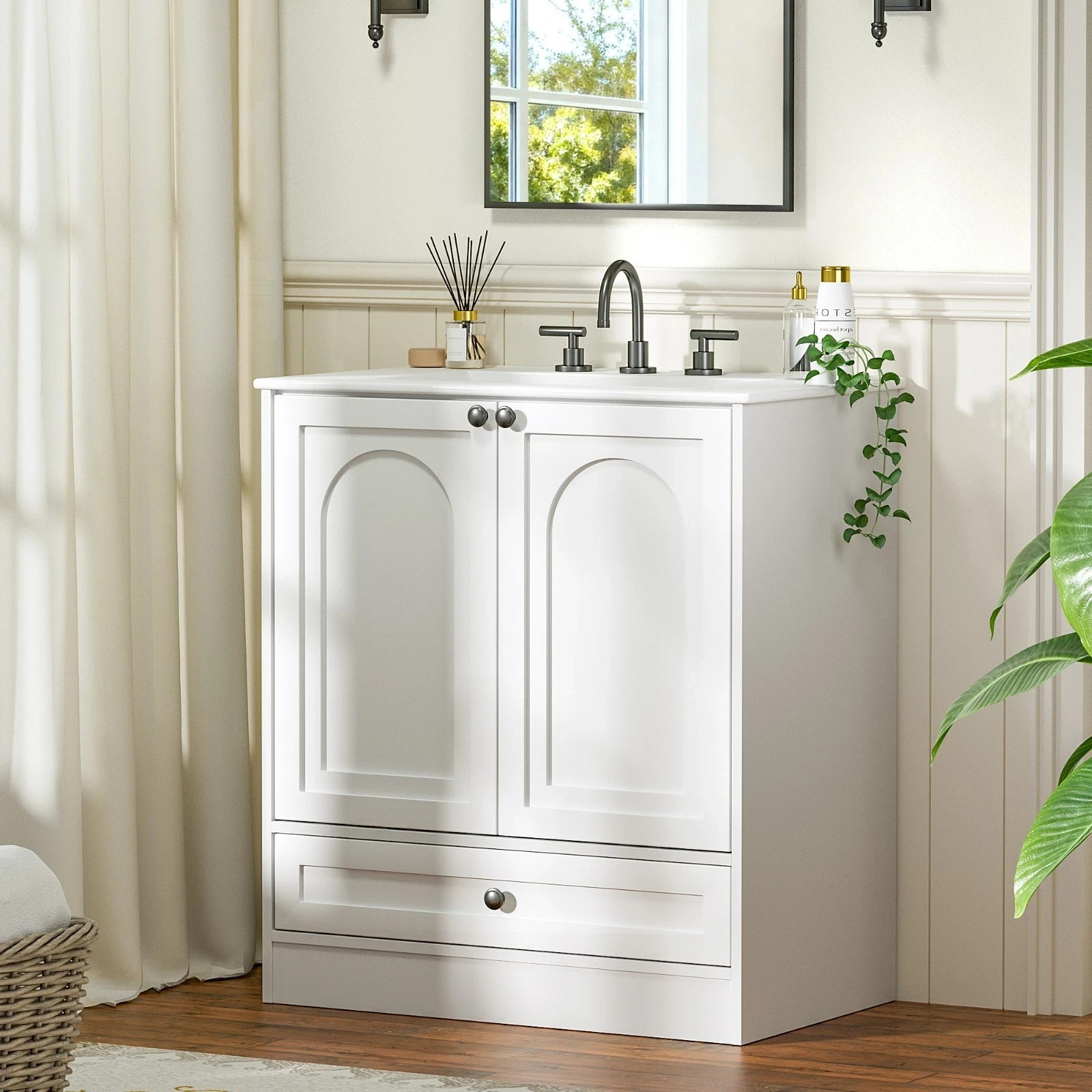 30″ Bathroom Vanity with Sink, Freestanding Bath Vanity Cabinet 2 Doors, Drawer