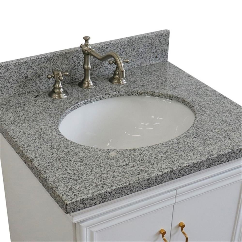 25 in. Single Wooden Vanity White with Gray Granite Oval Sink
