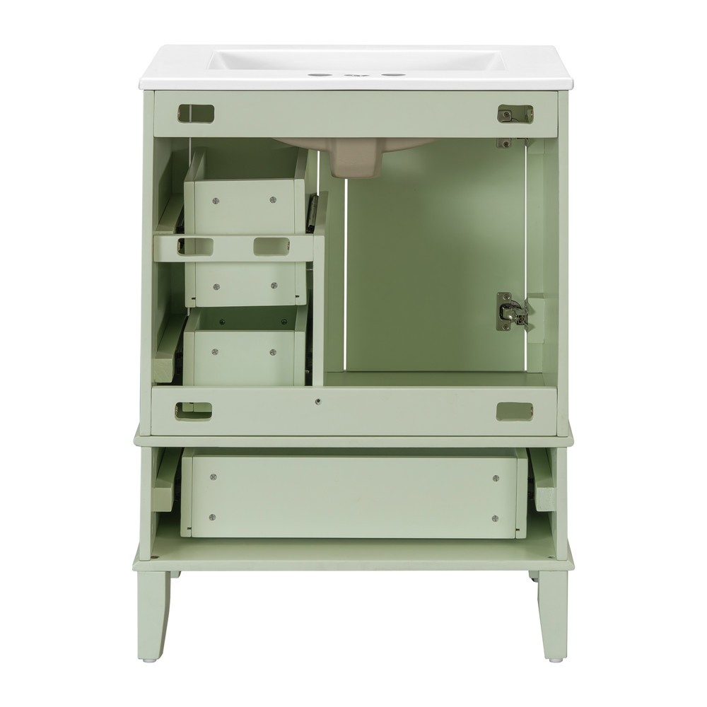 24.8″ Bathroom Vanity w/Basin Sink,Freestanding Vanity Storage Cabinet,3 Drawers