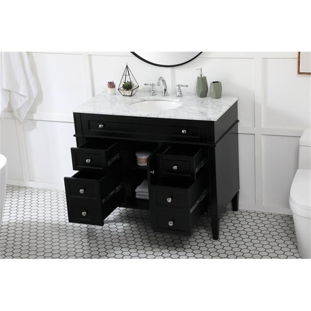 Elegant Decor Park Avenue 42″ Metal MDF Marble Single Bathroom Vanity in Black