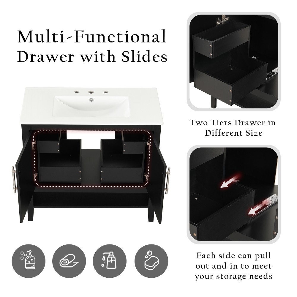 36 Inch Bathroom Vanity with Ceramic Sink Freestanding Bathroom Storage Cabinet