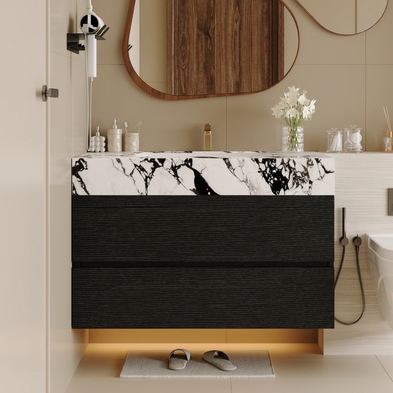 29.9″ Modern Floating Bathroom Vanity with Faux Marble Top and Ceramic Sink