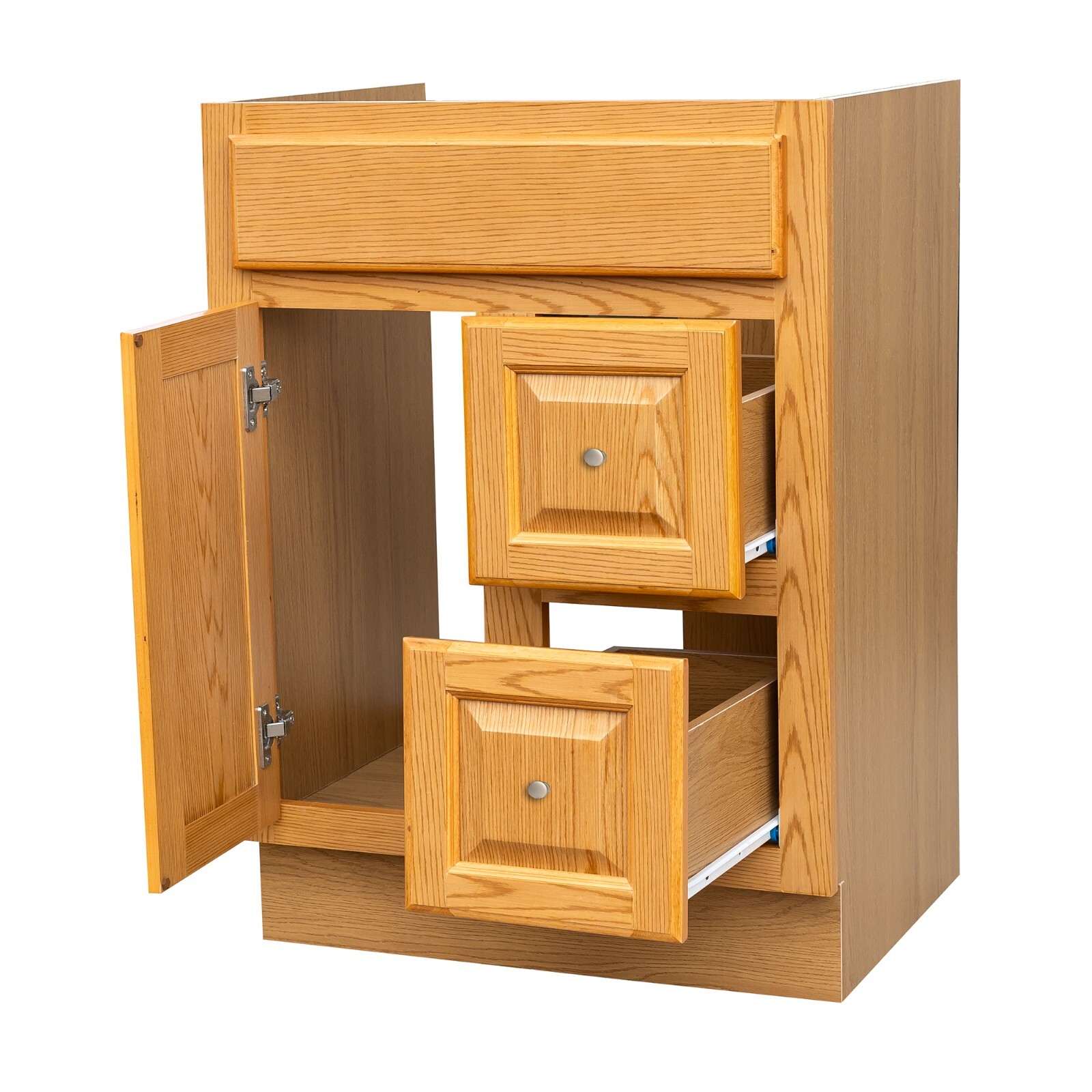 Golden oak raised panel 24″ x 18″ vanity cabinet with drawers