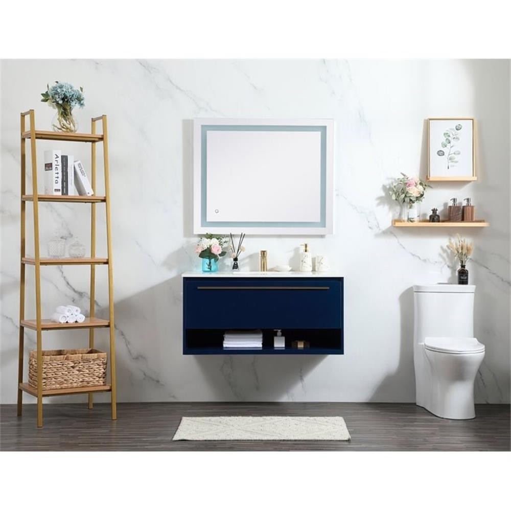 Elegant Decor Roman 40″ Aluminum Alloy MDF Single Bathroom Vanity in Blue