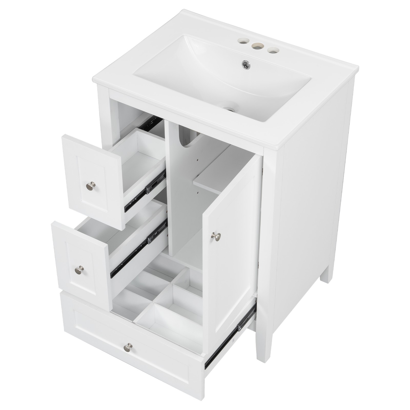 24″ Bathroom Vanity w/Storage, Adjustable Shelf Modern Bathroom Storage Cabinet