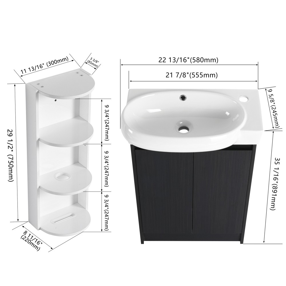 Freestanding Bathroom Vanity with Sink, Storage Shelf, and Soft-Close Doors
