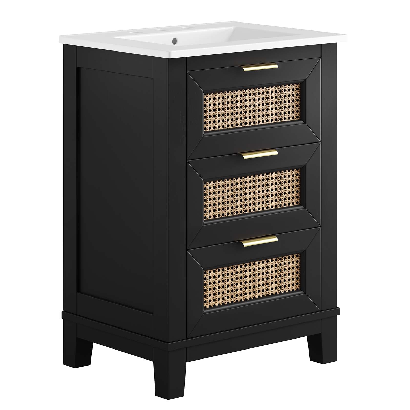 Modway Dixie 24” Solid Wood Bathroom Vanity in Black White
