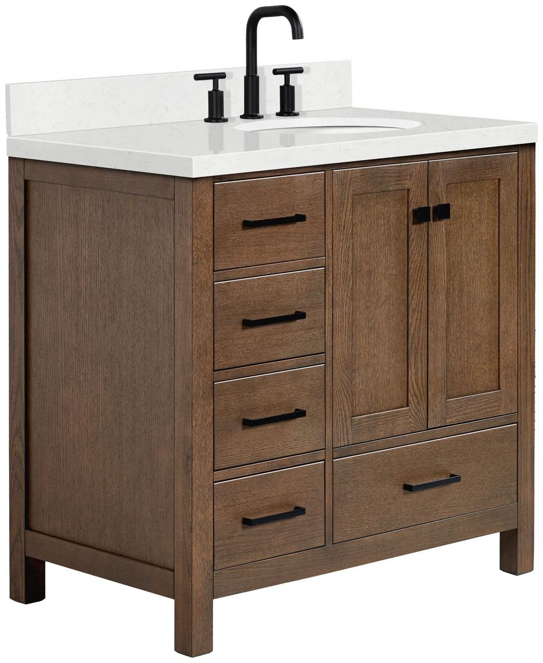 Ariel A036SRCQOVO Cambridge 36″ – Brown Oak / Carrara White Quartz / Satin Brass