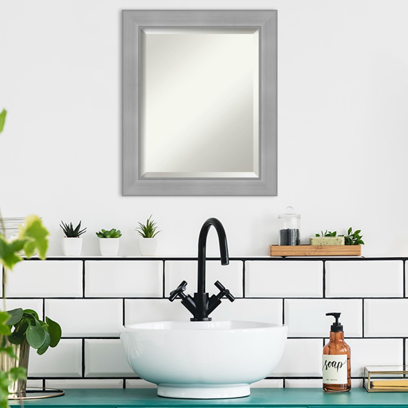 24×20 Brushed Nickel Rectangle Bathroom Mirror – Versatile Wall Decor, Beveled E