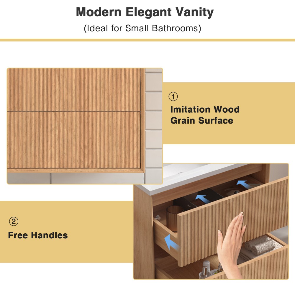 24 Inch Walnut Floating Bathroom Vanity Wall Mounted Solid Wood Cabinet