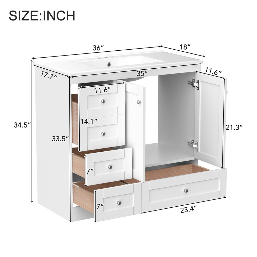 36″ Bathroom Vanity w/Sink,4 Drawers,Freestanding Vanity Storage Cabinet,2 Doors