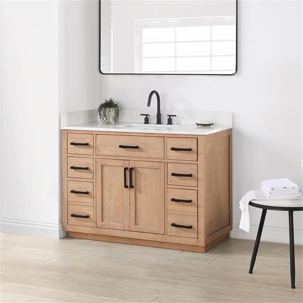 Pemberley Row Solid Wood Light Brown Vanity Rectangular 48″ Unassembled