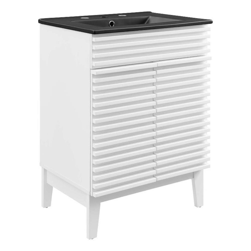 Pemberly Row 24″ Mid-Century Modern Wood Bathroom Vanity in White/Black