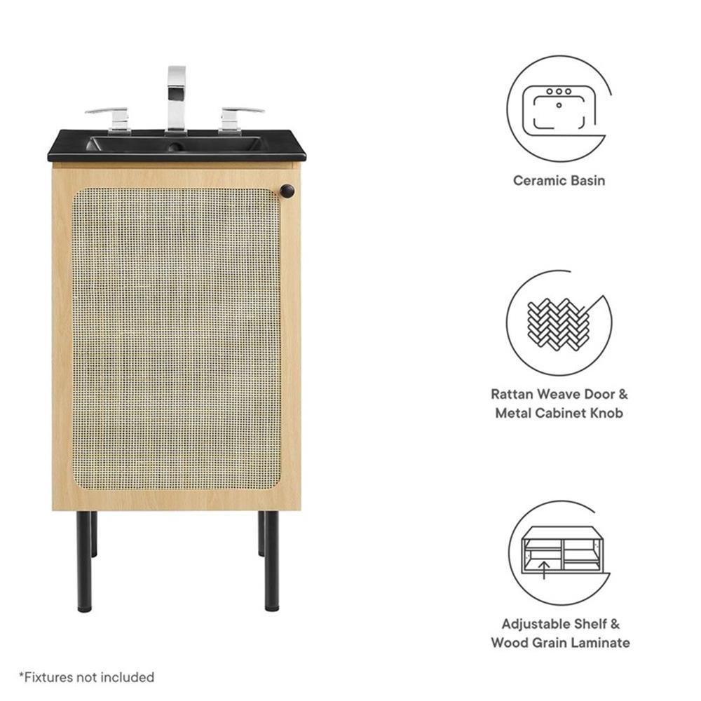 Modway Chaucer 18″ Wood & Rattan Bathroom Vanity in Oak/Black