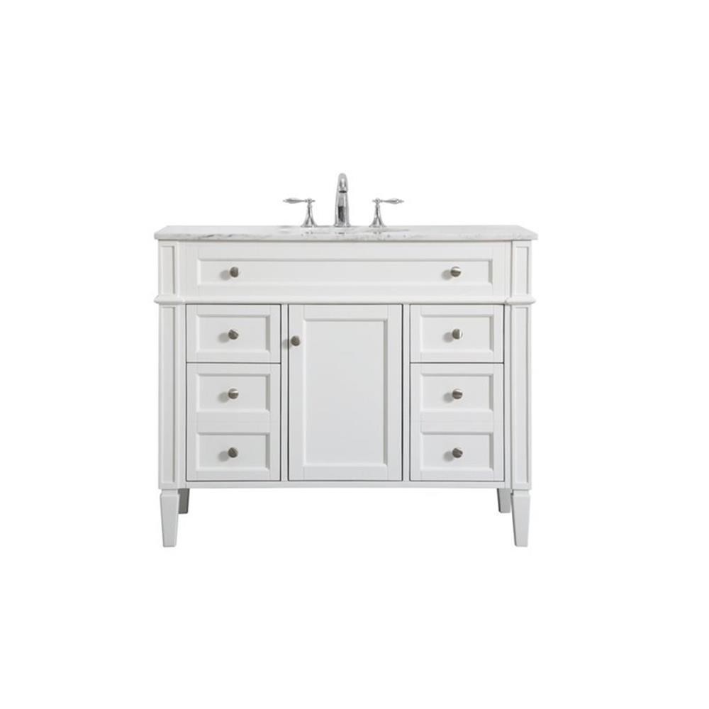 Elegant Decor Park Avenue 42″ Metal MDF Marble Single Bathroom Vanity in White