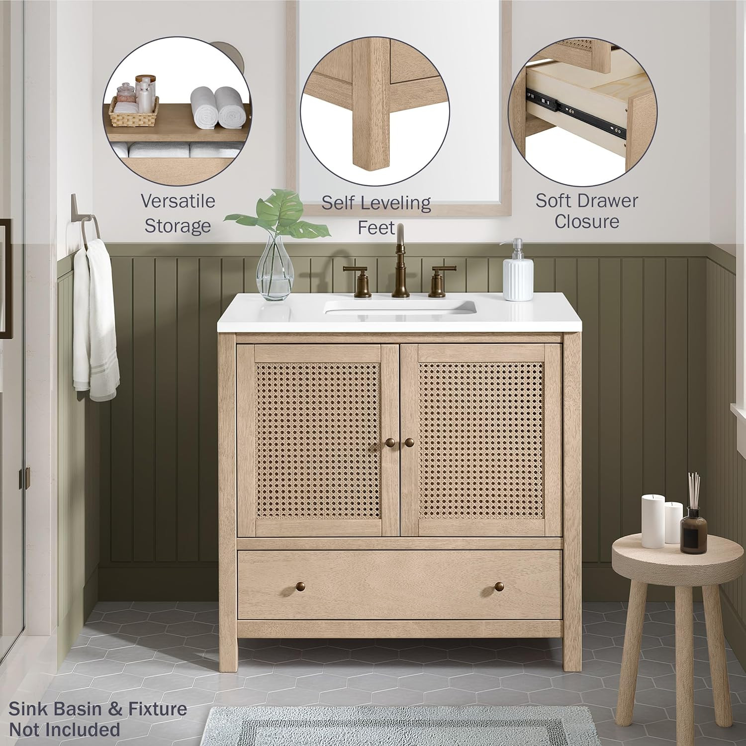 Lucca 36″ Freestanding Wood Bathroom Vanity – Large Drawer & Soft-Close Doors