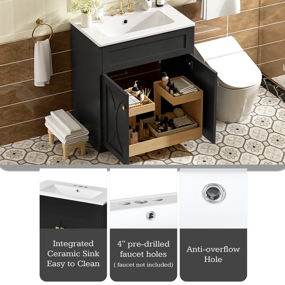 Bathroom Vanity W Ceramic Sink Combo Gold Handles