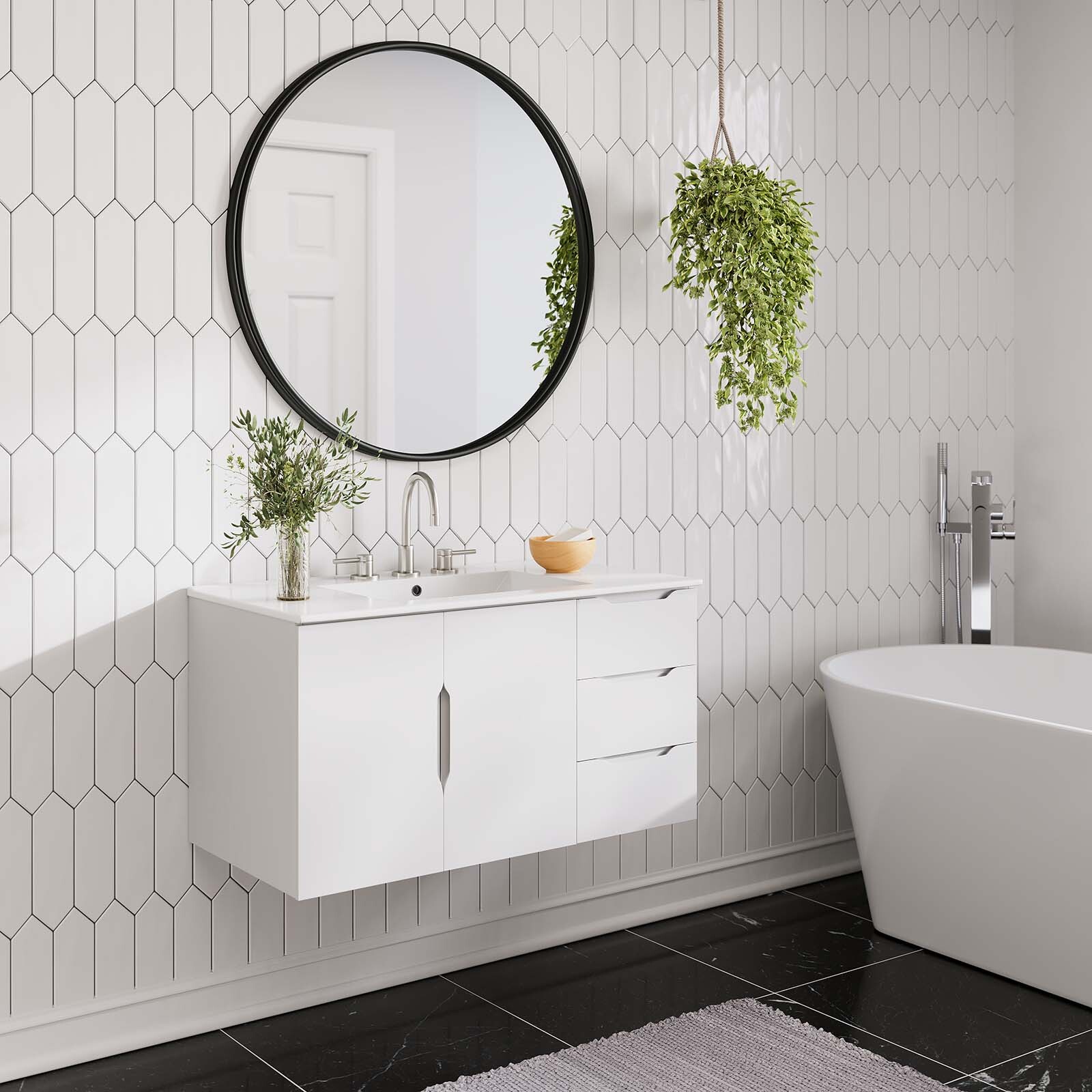 Modway Vitality 36″ Wall-Mount Bathroom Vanity in White White