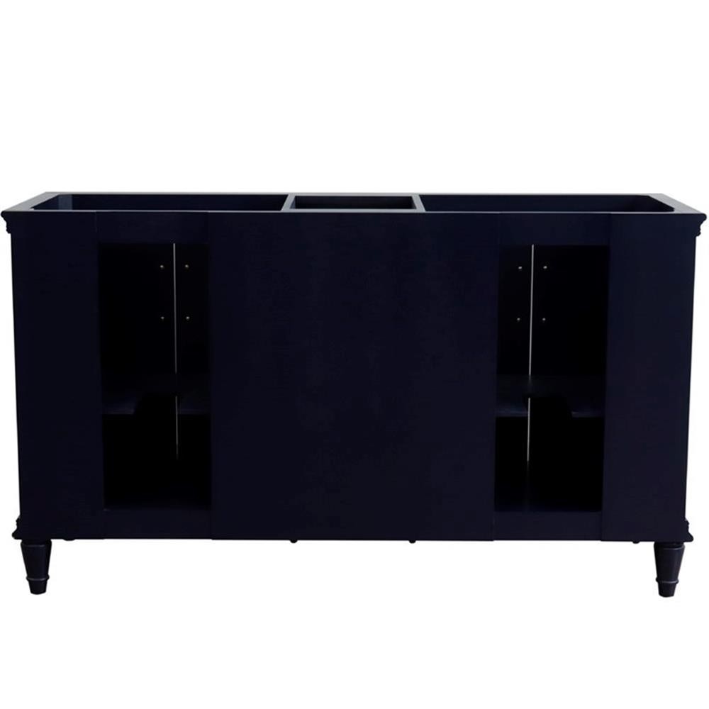 61 in. Double Wooden Vanity Blue White Carrara Marble Oval Sink