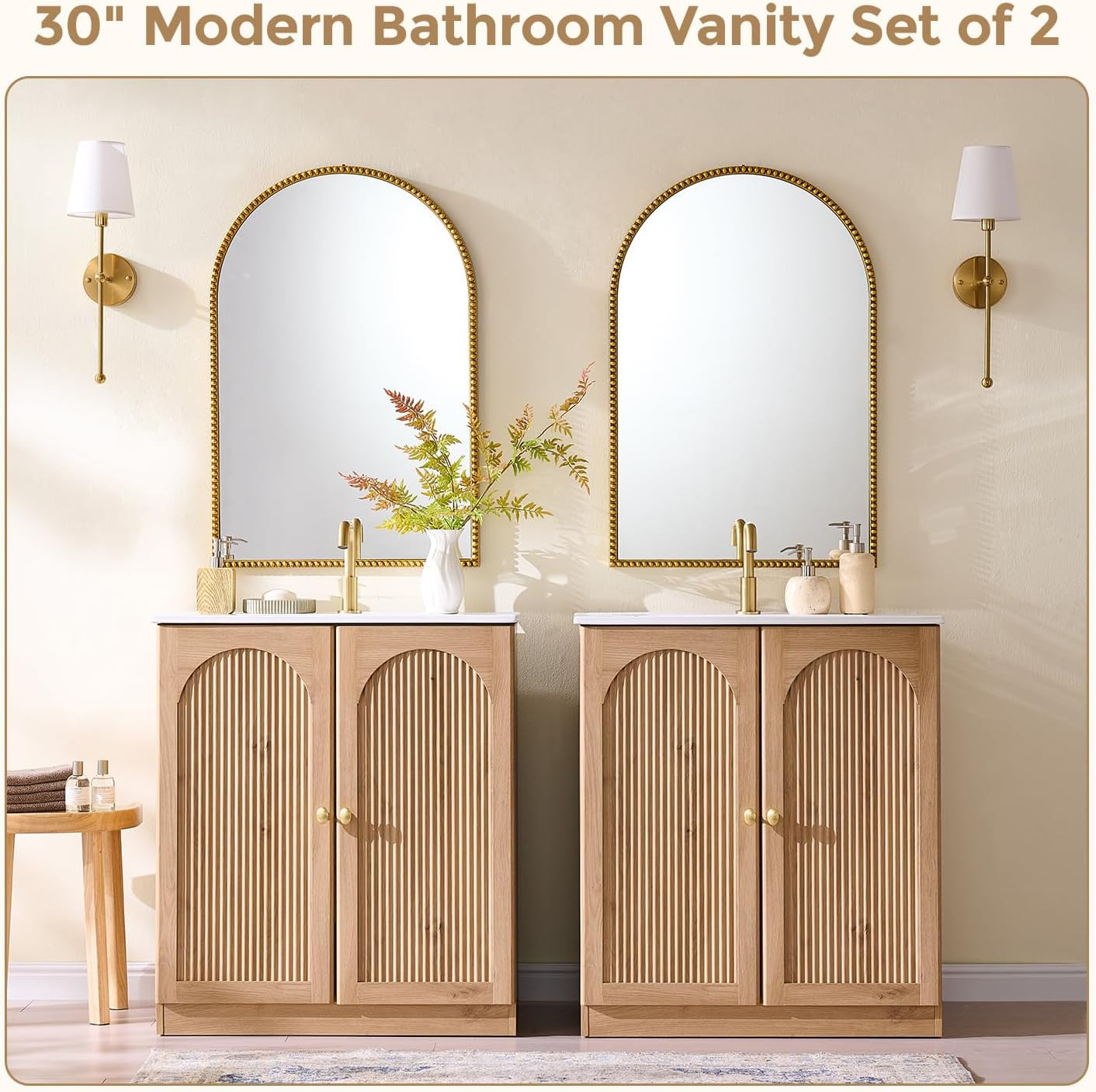 30 Inch Arched Bathroom Vanity with Sink, Modern Fluted Bathroom Vanity Cabinet