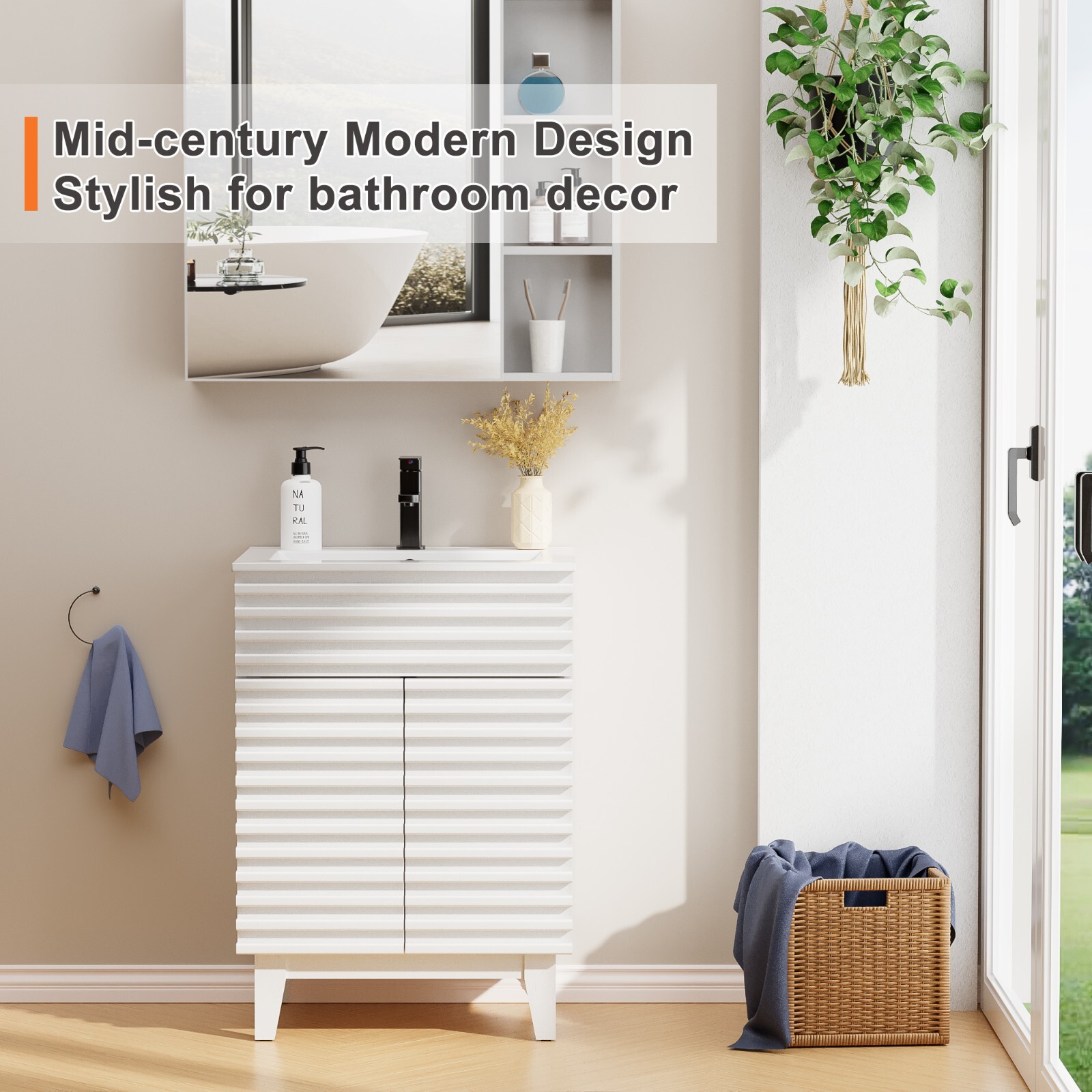 Bathroom Vanity Set W/Drop in Sink Mid-Century Faucet Cabinet Combo