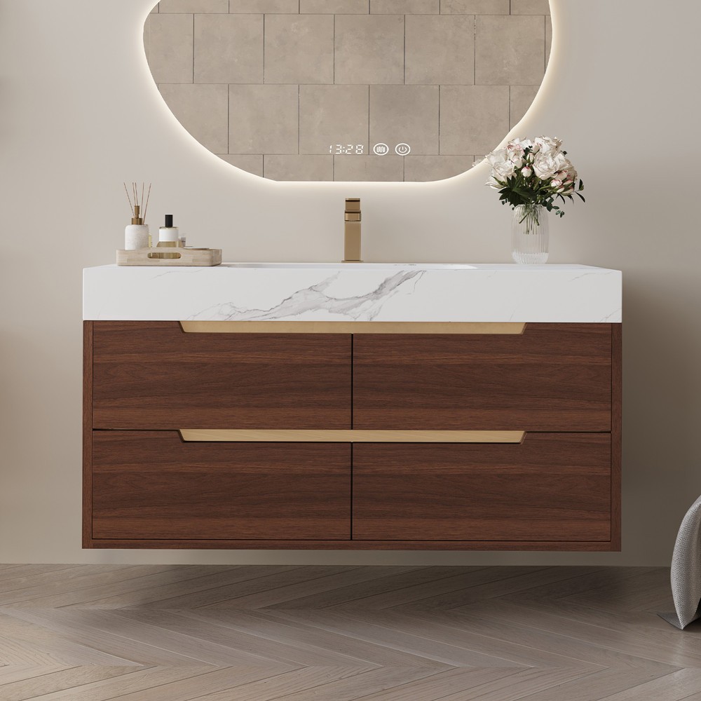 35.4″ Wall Mounted Bathroom Vanity w/Sink, 4 Drawers,Freestanding Vanity Cabinet