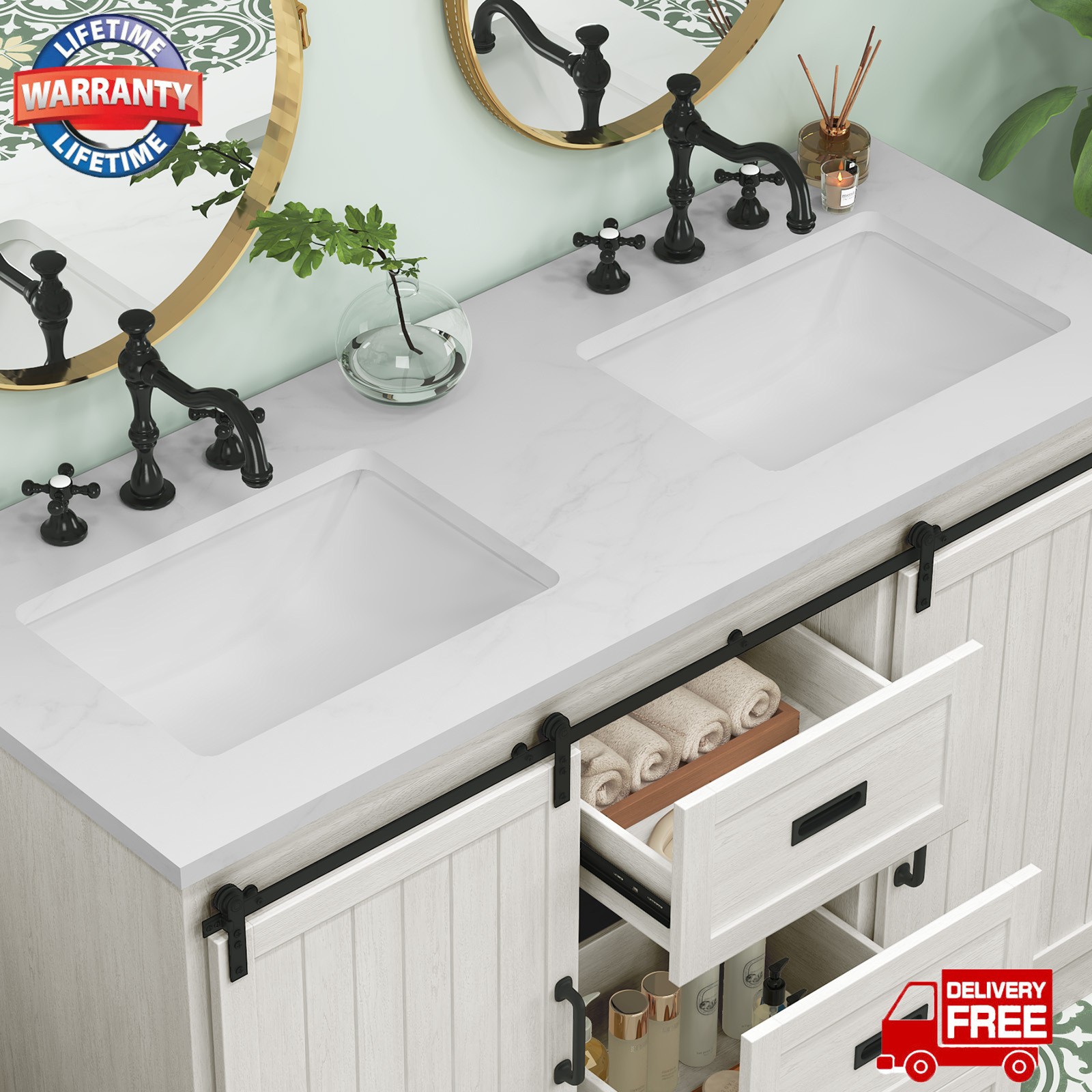 47″ Bathroom Vanity with Sink Combo Freestanding Bath Storage Cabinet w/ Drawers