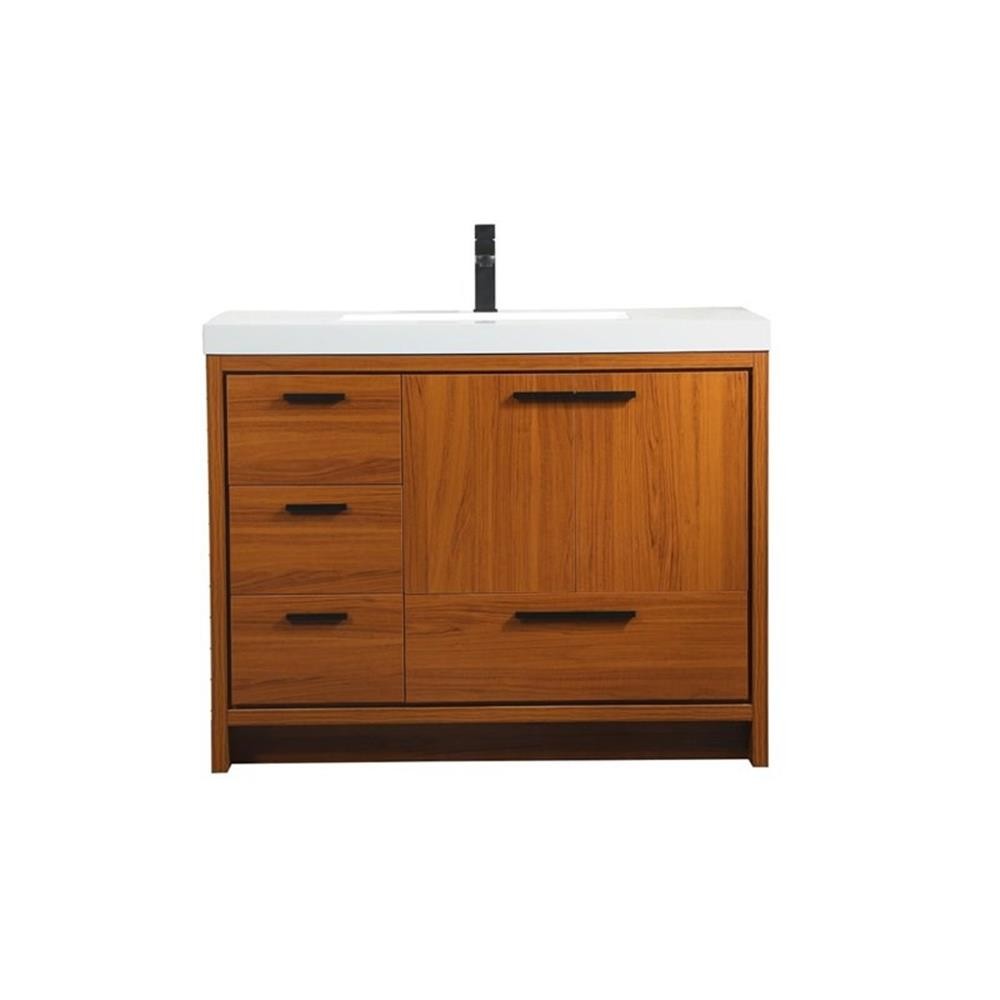 Pemberly Row 42″ Aluminum Alloy and MDF Single Bathroom Vanity in Teak