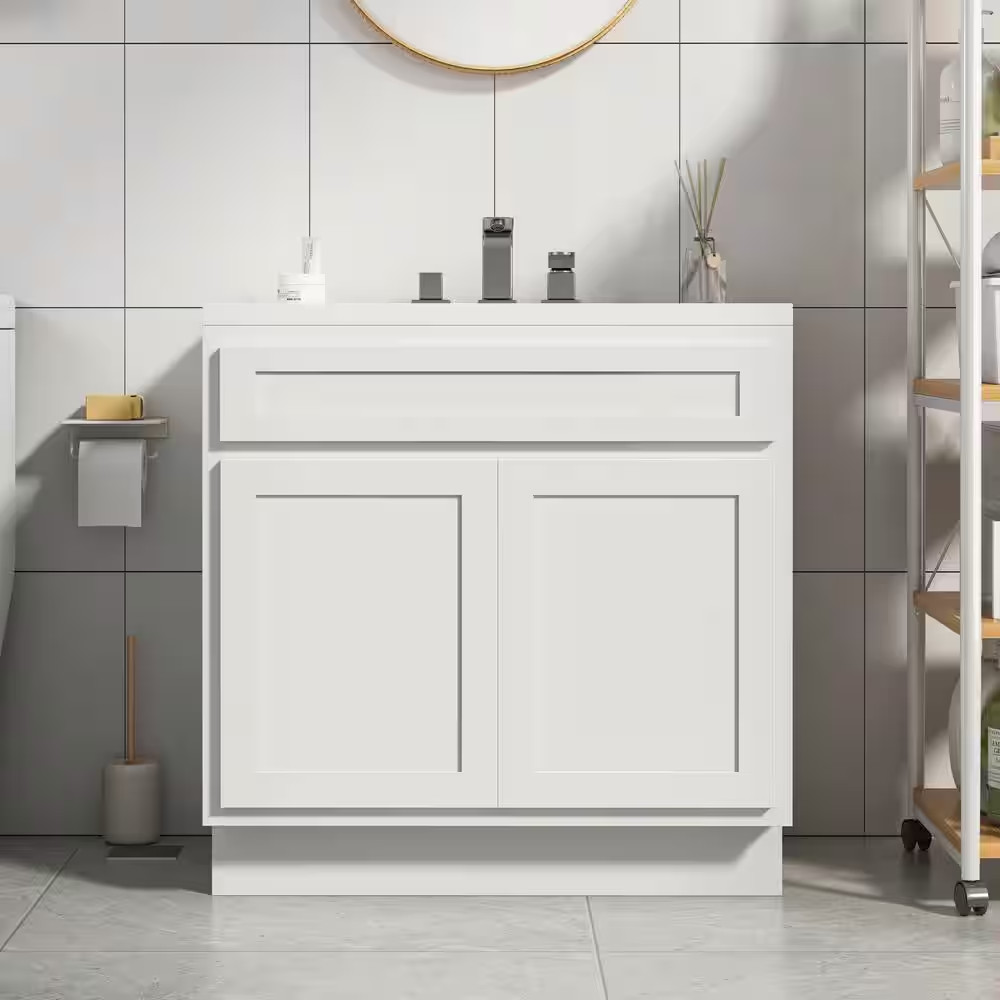 30 In. W X 21 In. D X 32.5 In. H 2-Doors Bath Vanity Cabinet Only in White (Unas