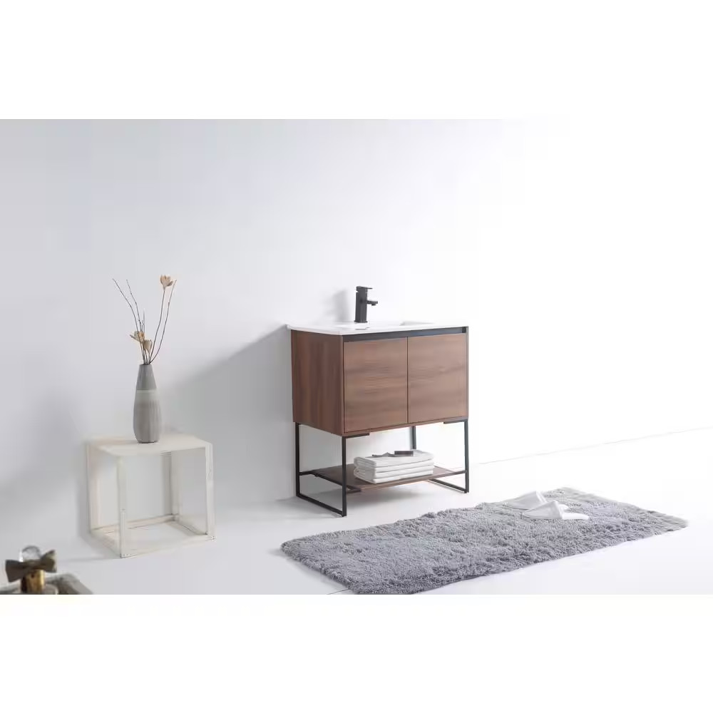 Urbania 30 In. W X 18.5 In. D X 33.5 In. H Bath Vanity in Walnut with Ceramic Va