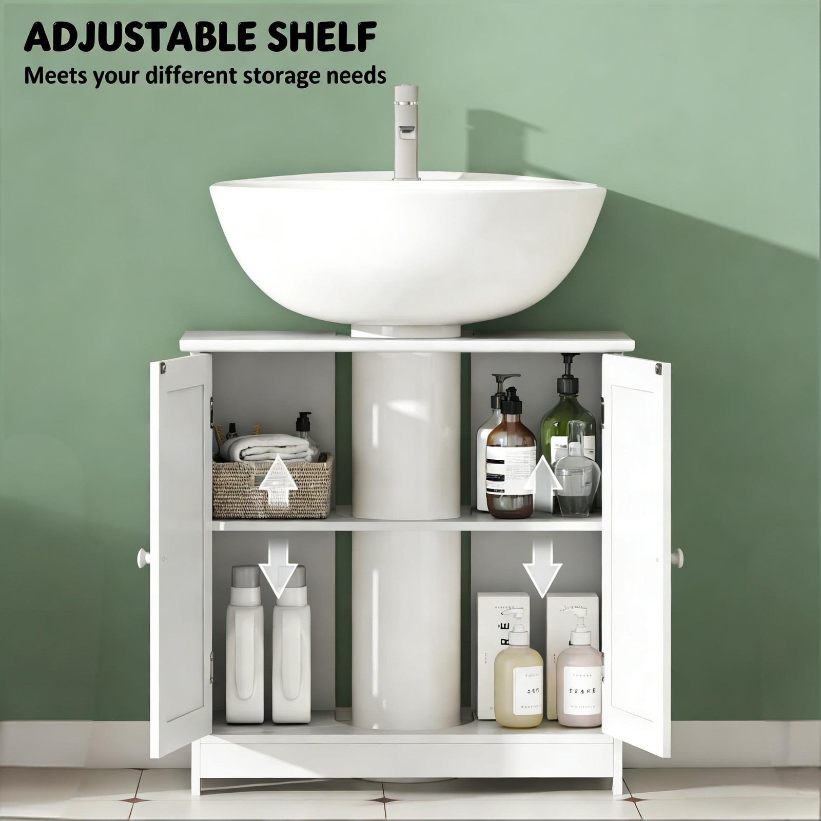 Pedestal Sink Storage Cabinet, Under Sink Bathroom Cabinet, White