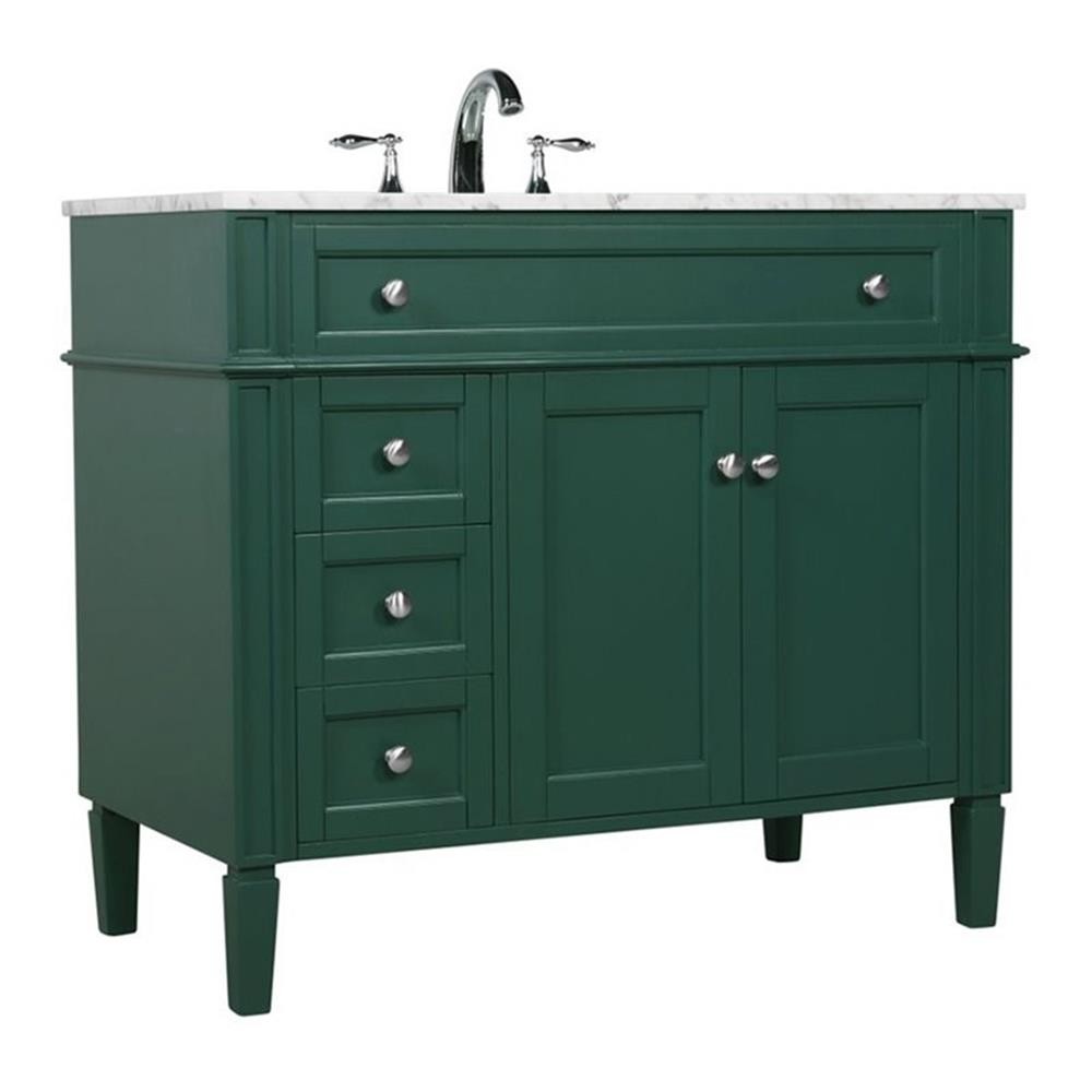 Elegant Decor Park Avenue 40″ Metal MDF Marble Single Bathroom Vanity in Green