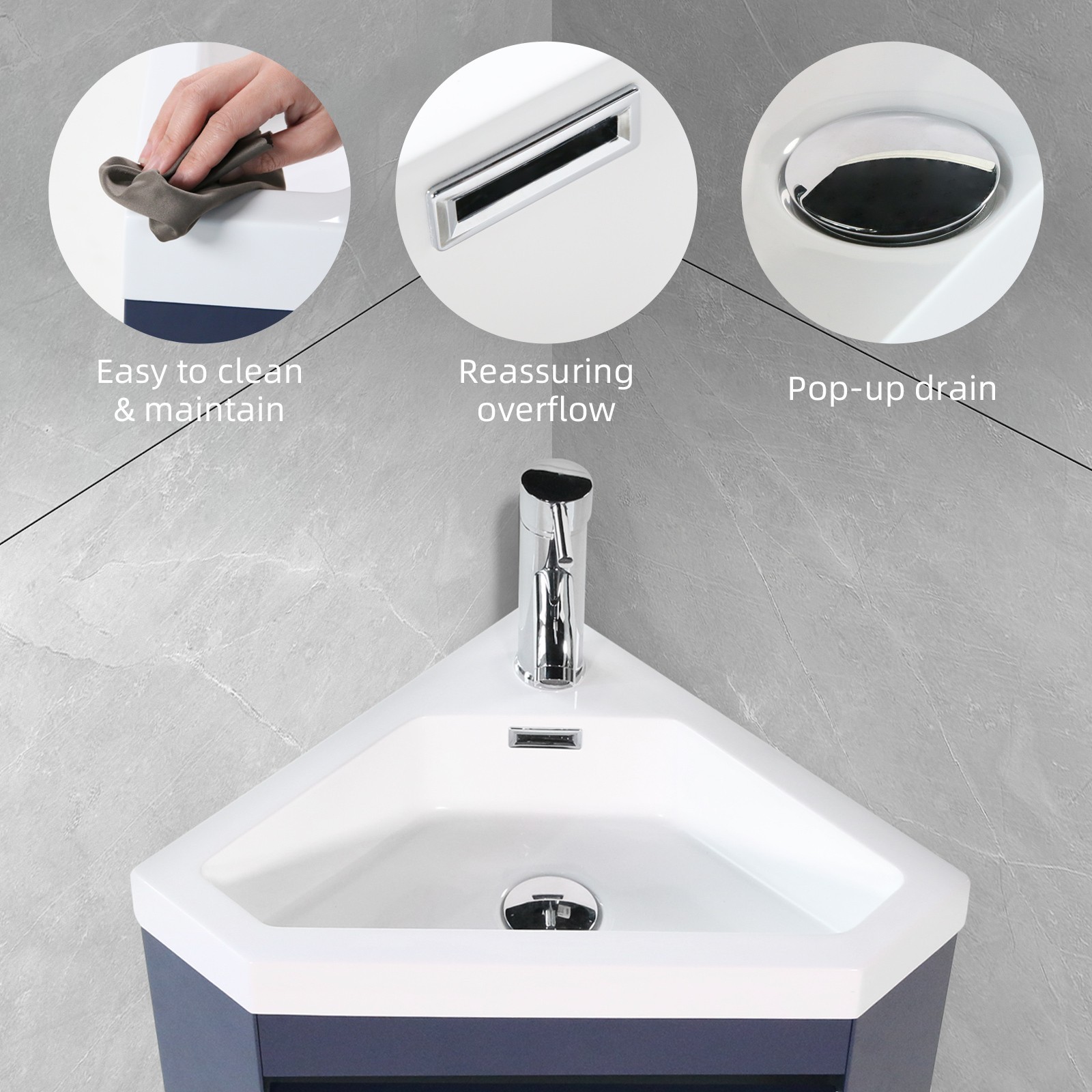 Corner Wall Mounted Bathroom Vanity Floating Cabinet w/Sink for Small Bathroom
