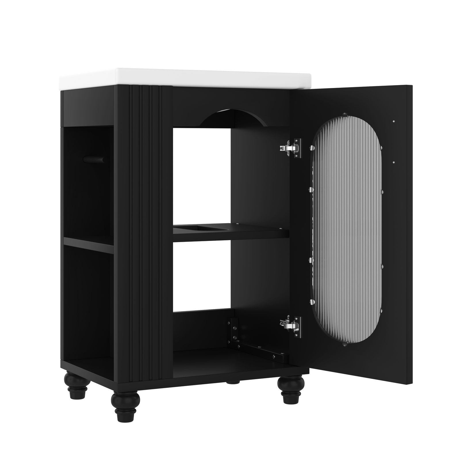 20″ Bathroom Vanity with Sink, Bathroom Vanity Cabinet with Two-tier Shelf Black