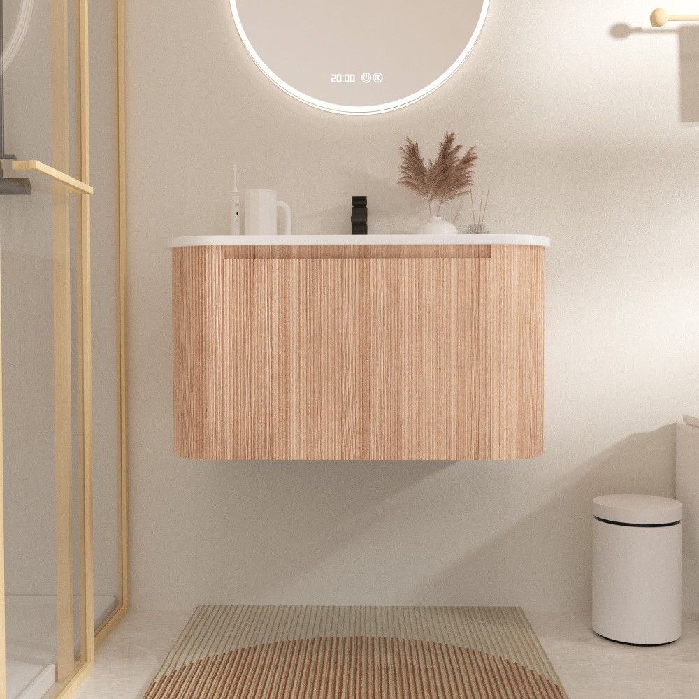 24 Inch Wall Mounted Bathroom Vanity with Sink Curved Design Wave Texture