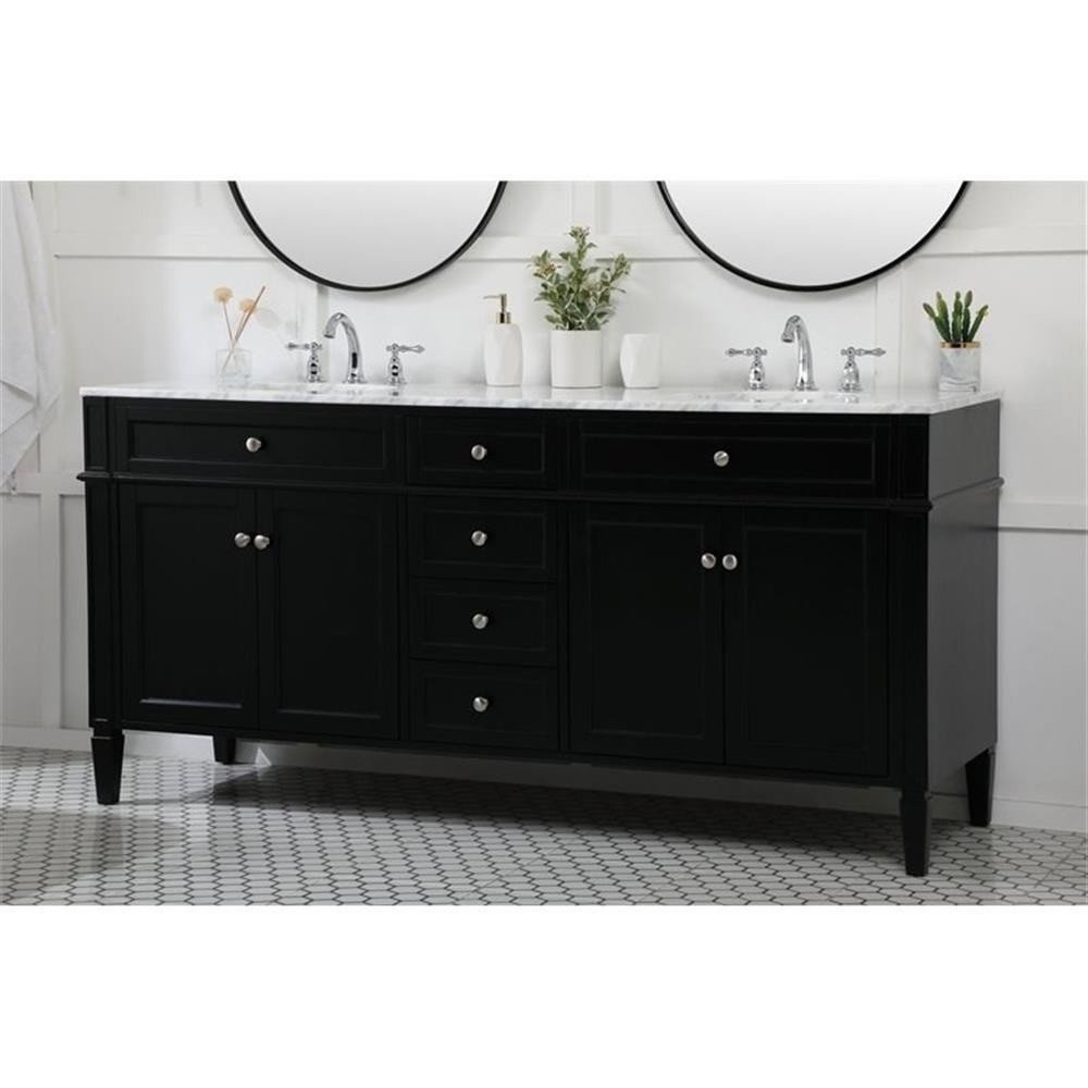 Elegant Decor Park Avenue 72″ Metal MDF Marble Double Bathroom Vanity in Black