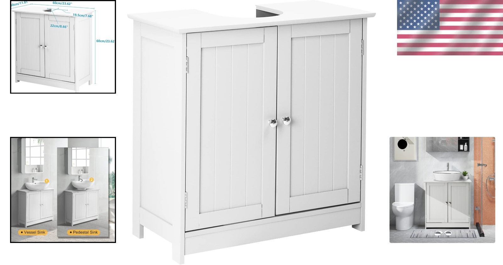 Stylish Under Sink Cabinet with Adjustable Shelves – Easy Assembly for Bathrooms